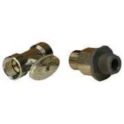Brass and plastic shutoff valve connectors with threaded fittings for plumbing installation.