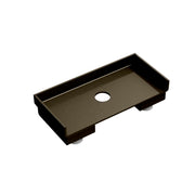 Oil rubbed bronze linear drain component with rectangular base and central drain opening.