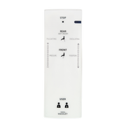 White rectangular Toto WASHLET remote control with labeled buttons for stop, rear wash, front wash, pressure, position, pulsa