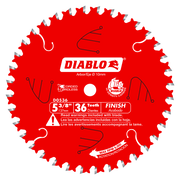 Red circular saw blade with 36 silver-tipped teeth, Diablo branding, and 10mm arbor hole.