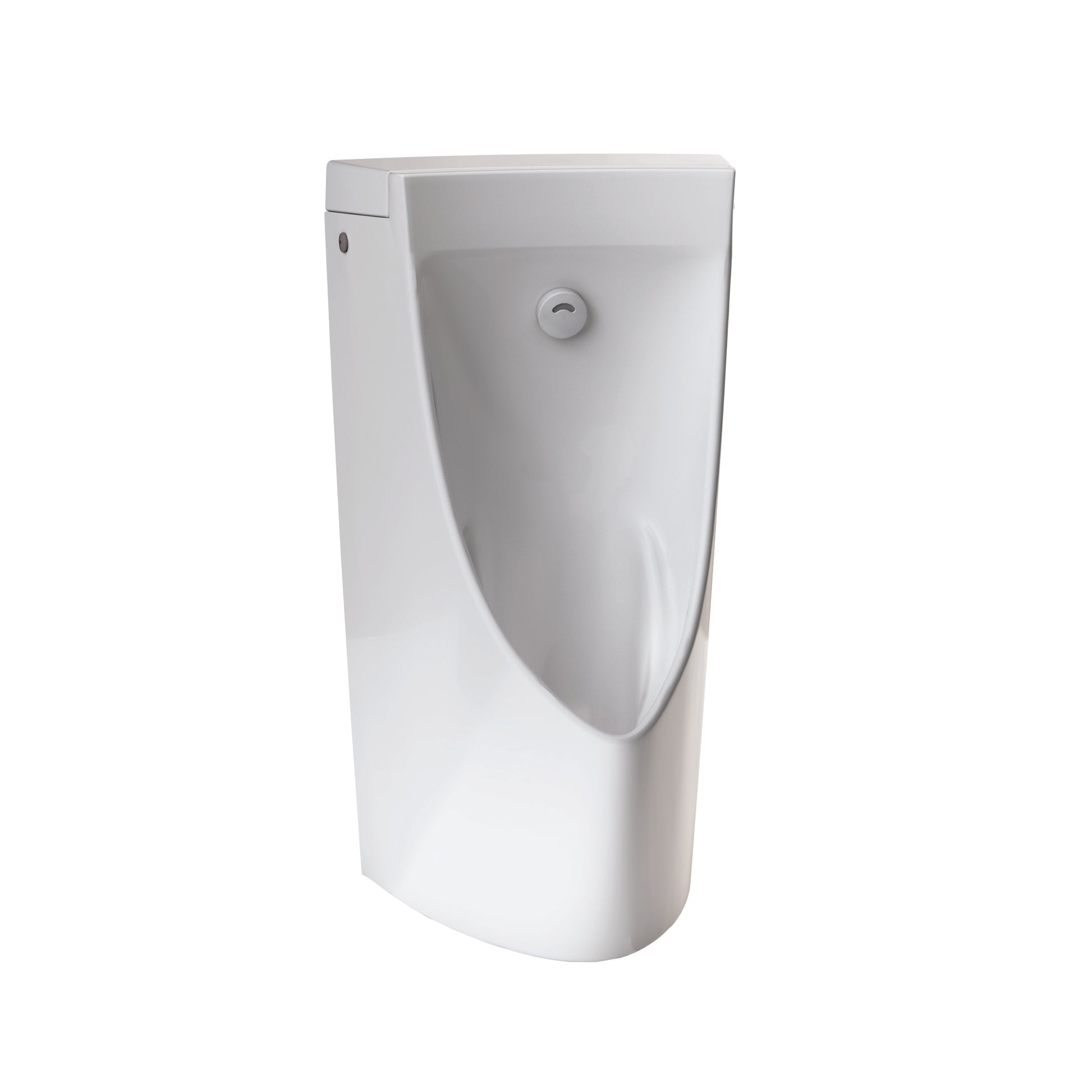 Cotton white wall-mount urinal with concealed flush valve and rounded basin.