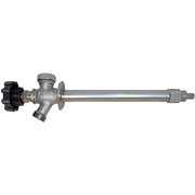Frost free sillcock with metal body, black handle valve on left, and PEX connection port on right side.