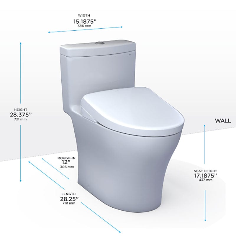 TOTO Aquia 2-Piece Elongated Toilet with S7A Bidet Seat, 1.28 GPF in Cotton White
