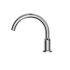 Polished chrome deck-mount roman tub filler with two handles and curved spout.