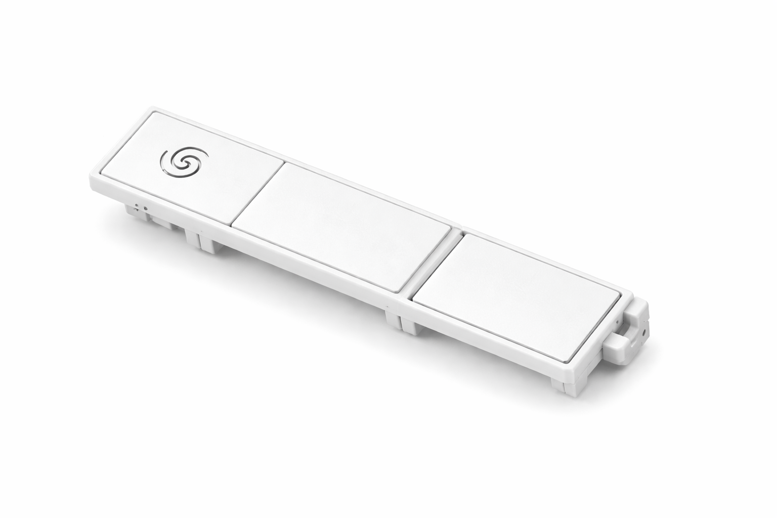 White TOTO single flush button assembly with spiral icon on left button and two blank rectangular sections.