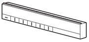 Nickel remote control panel with multiple rectangular buttons in a horizontal layout.