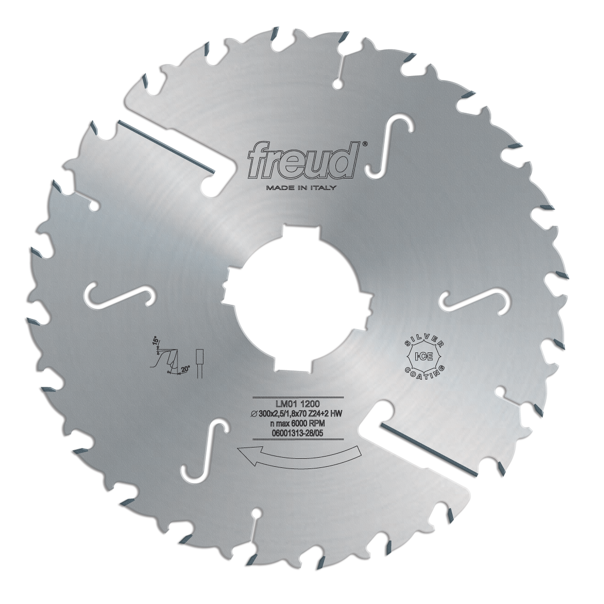 Freud 200mm circular saw blade with multiple teeth arranged around the edge and central arbor hole.