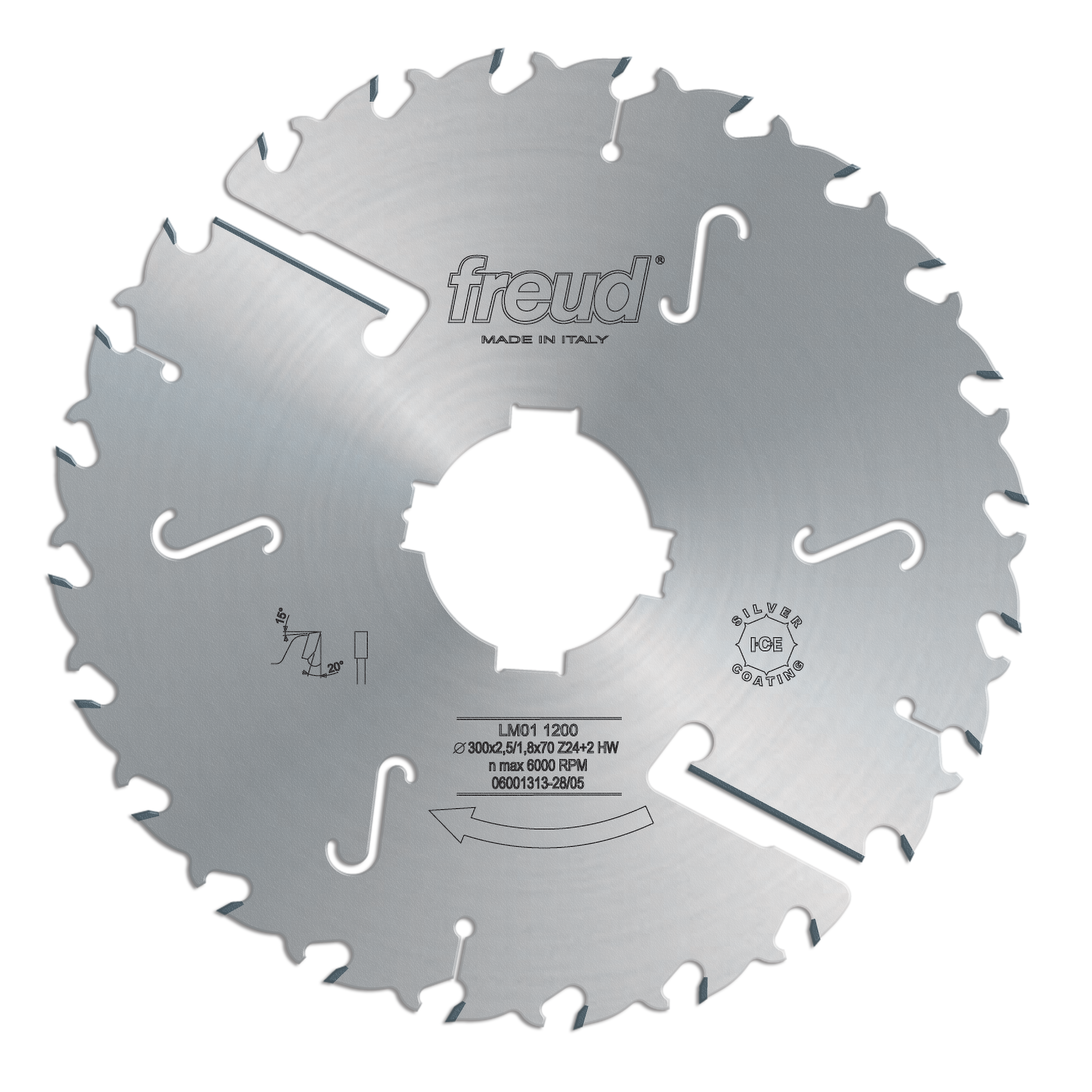 Freud 200mm circular saw blade with multiple teeth arranged around the edge and central arbor hole.
