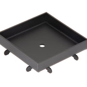 Oil rubbed bronze square drain cover with center opening and adjustable feet.