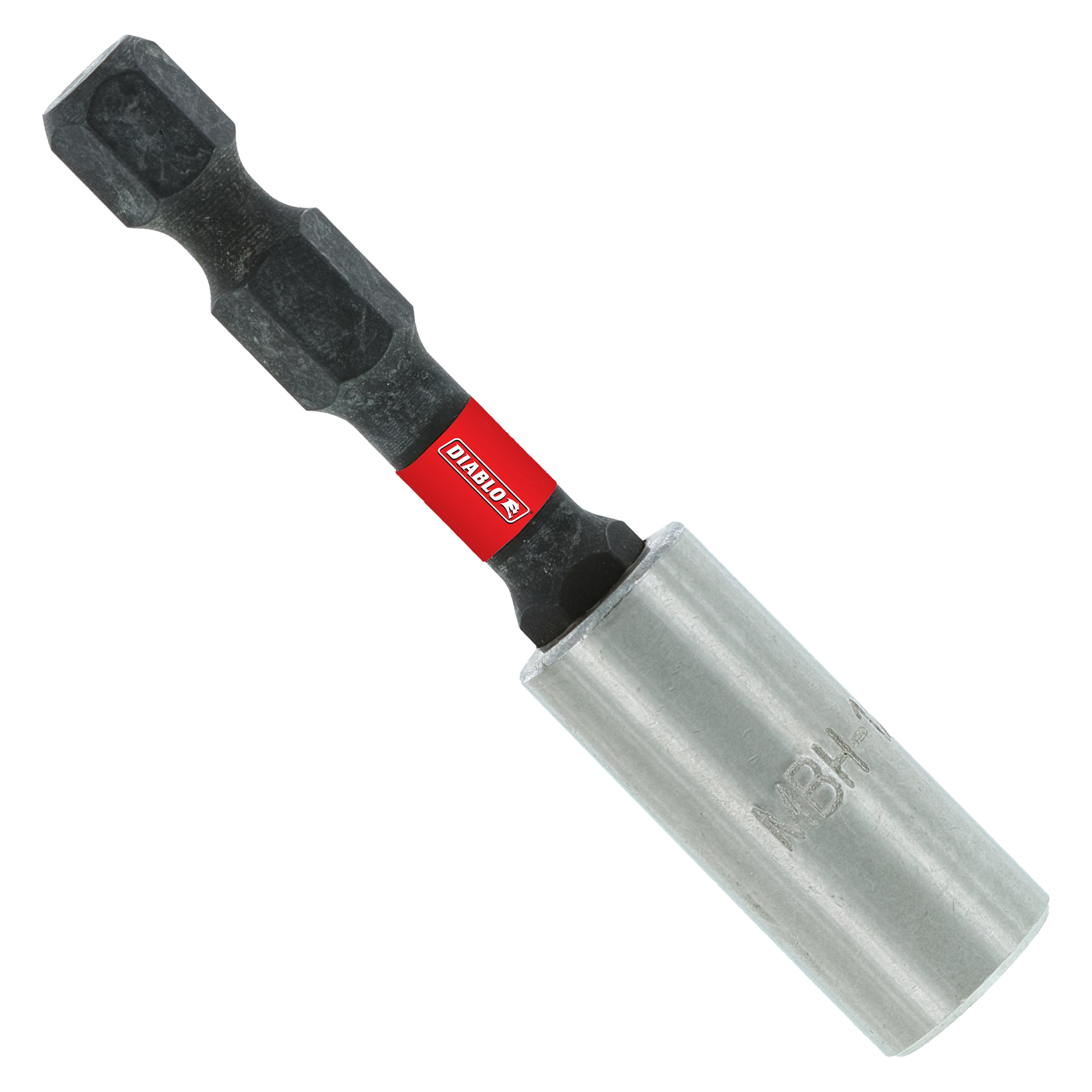 Black and gray magnetic drive bit holder with red Diablo band, hexagonal socket end, and cylindrical metal shaft.