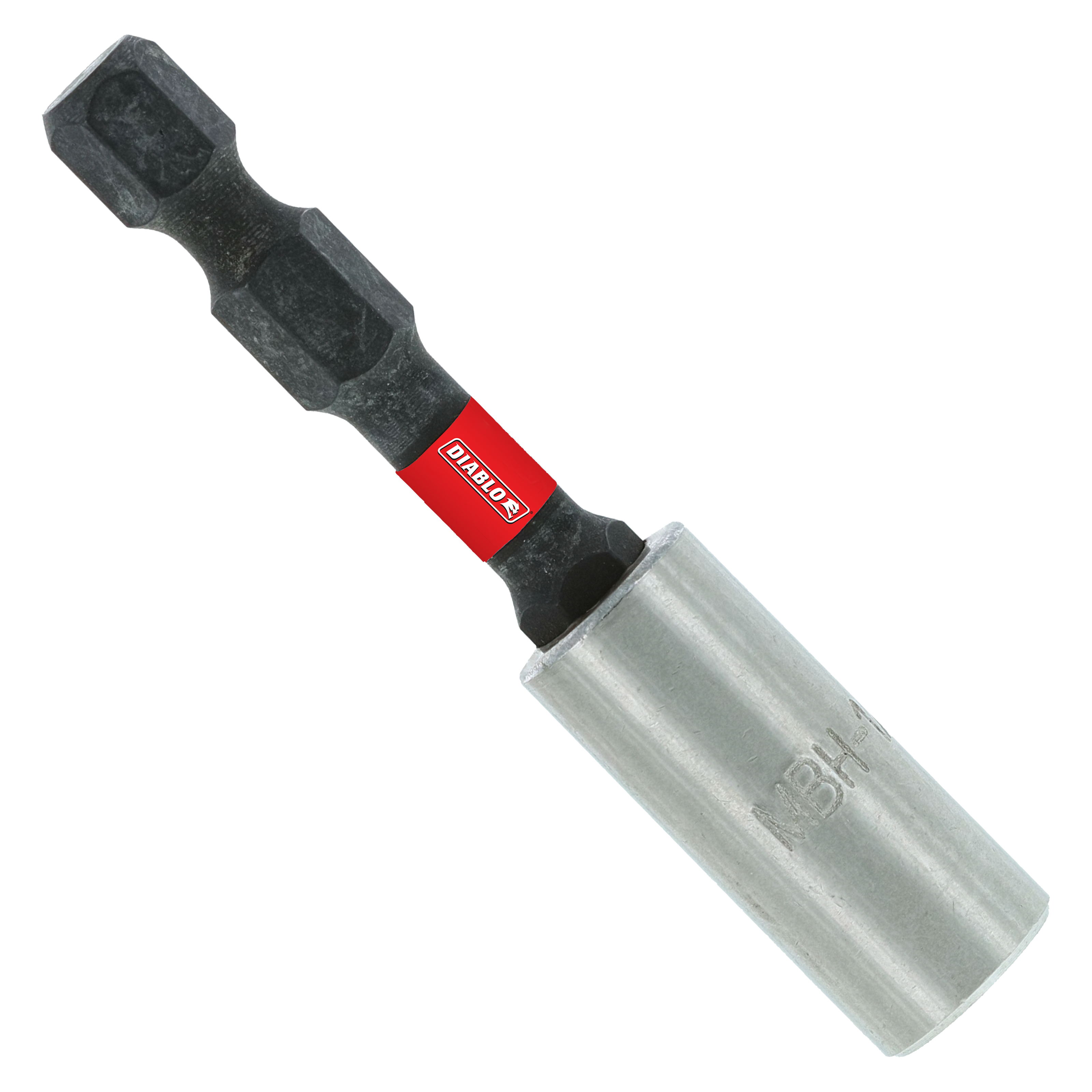 Black and gray magnetic drive bit holder with red Diablo band, hexagonal socket end, and cylindrical metal shaft.