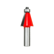 Metal chamfer bit with red cutting head and silver cylindrical shank with threaded collar.