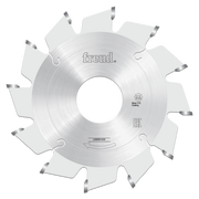 Freud 80mm conical scoring saw blade with silver coating and carbide-tipped teeth for woodworking cuts.