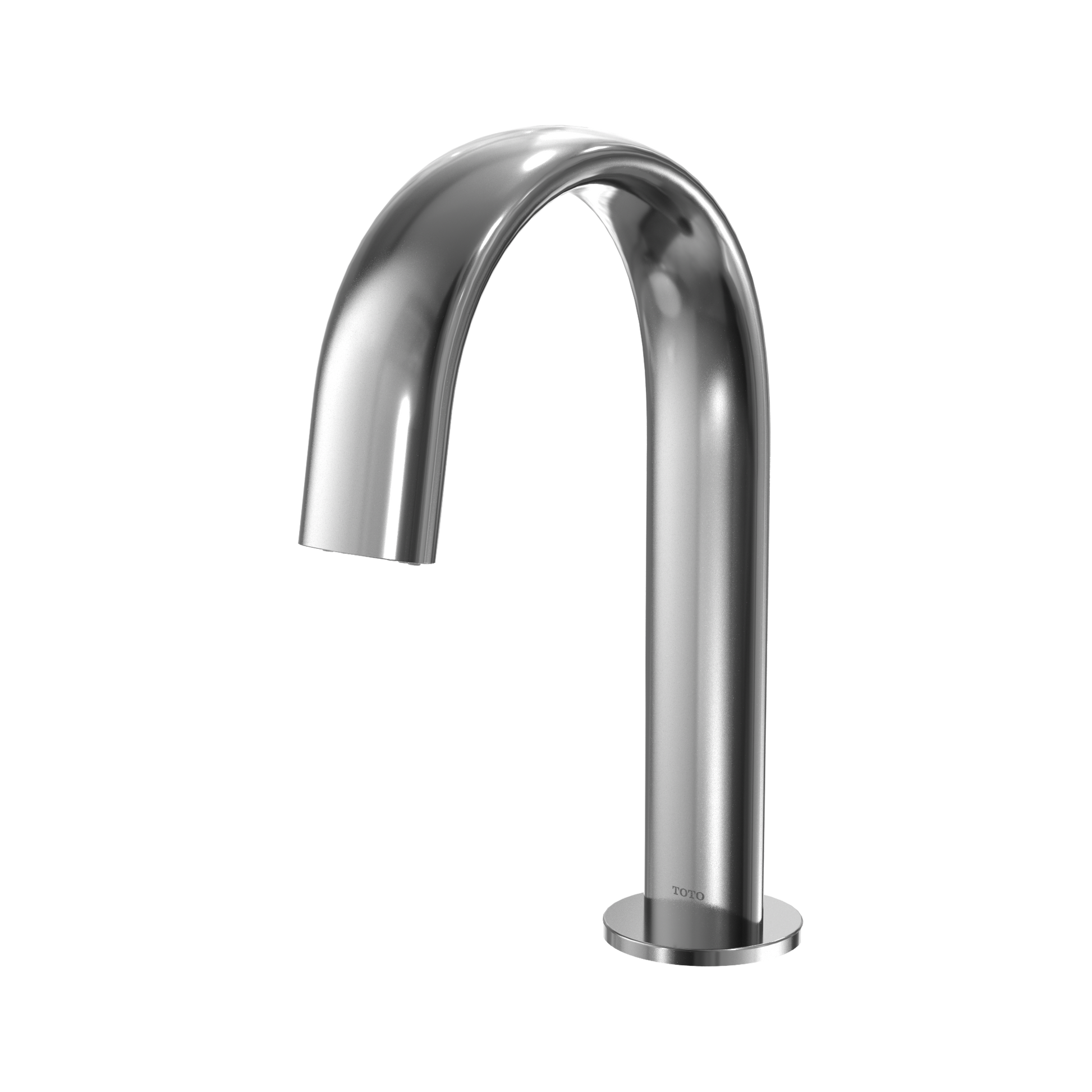 Polished chrome gooseneck bathroom faucet with curved spout and cylindrical base.