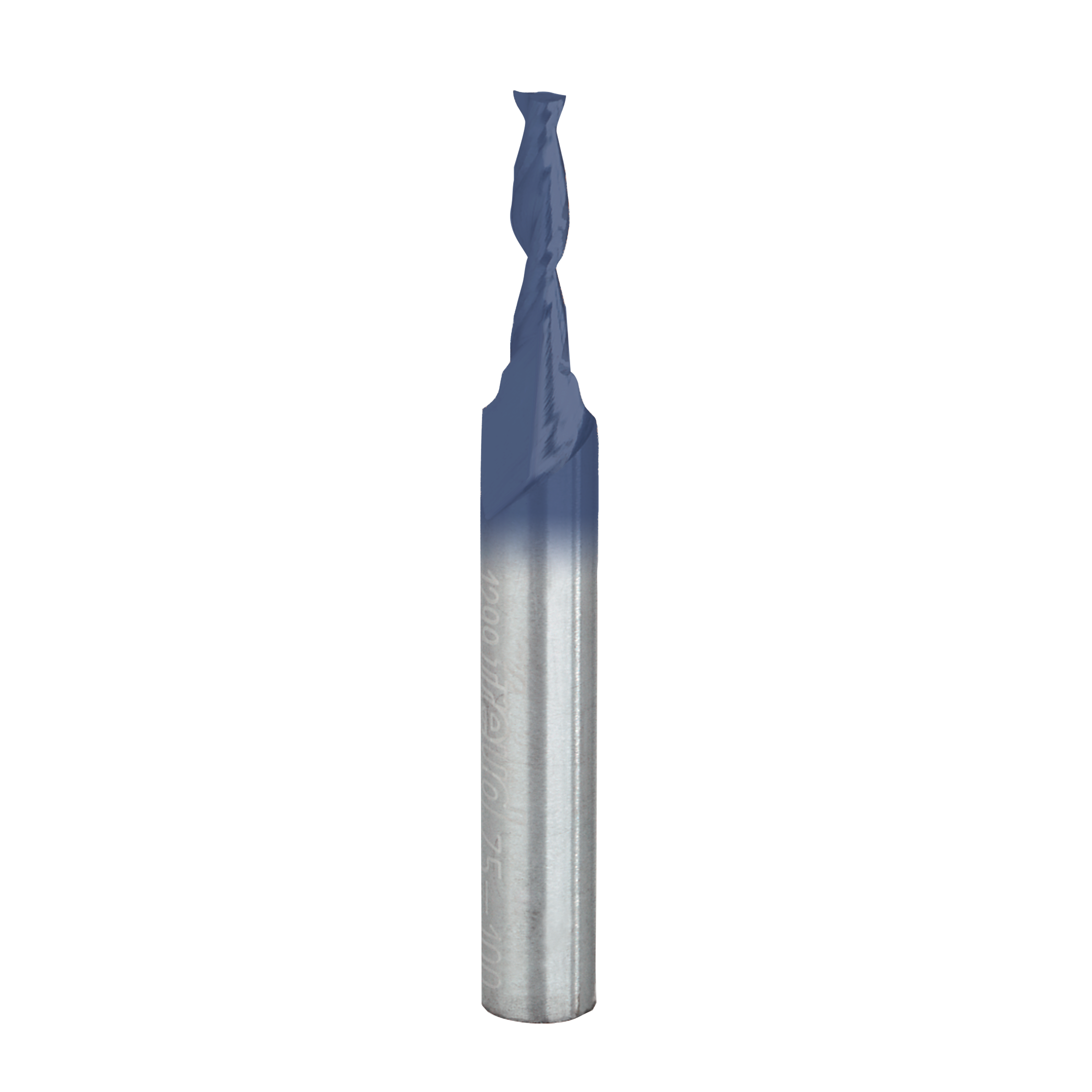 Freud 1/8" up spiral router bit with blue coating and silver shank on white background.