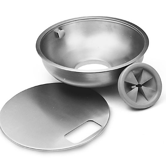 Stainless steel 12 inch bowl sink disposer assembly with cover and removable splash baffle.