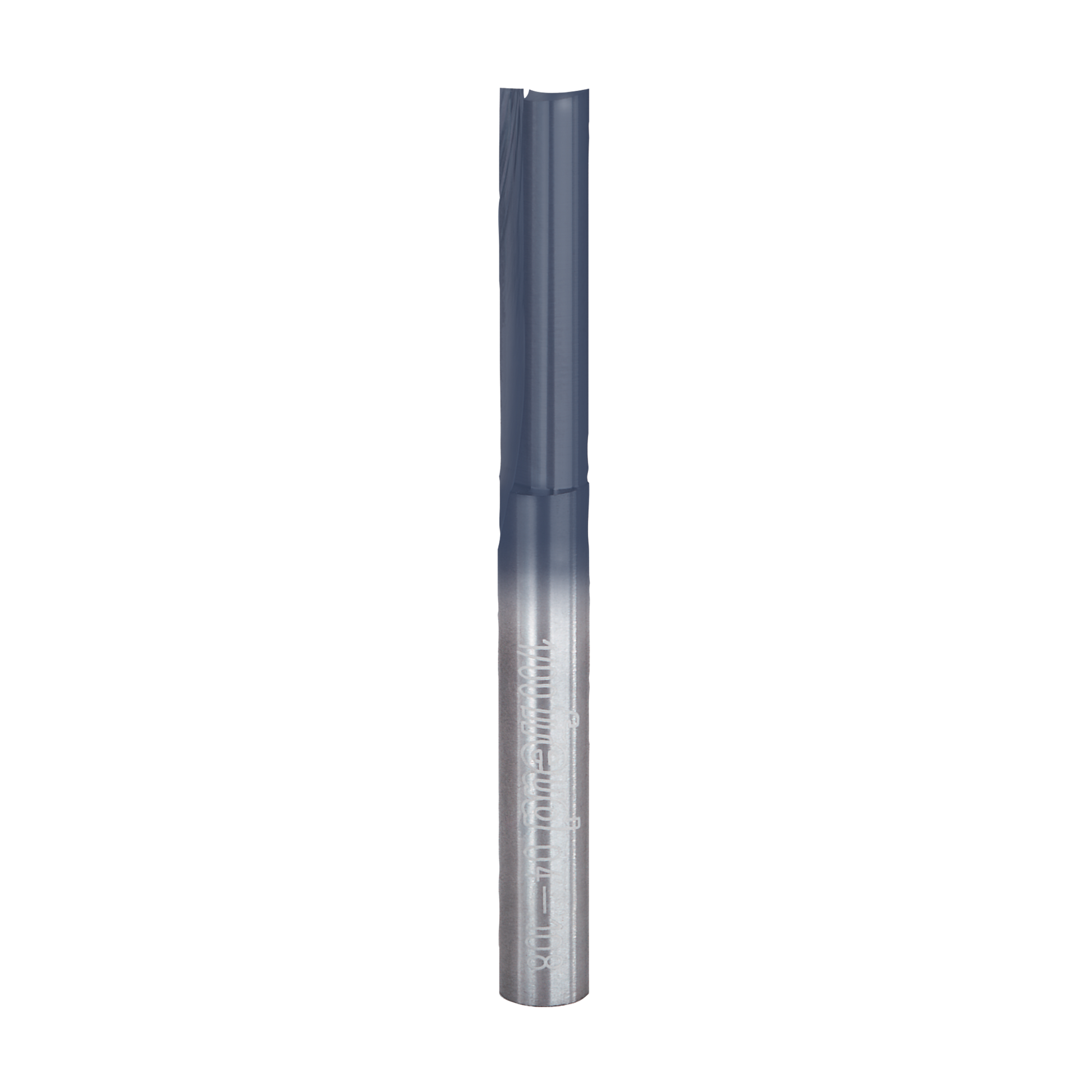 Freud 1/4" diameter straight router bit with two flutes and metal shank.