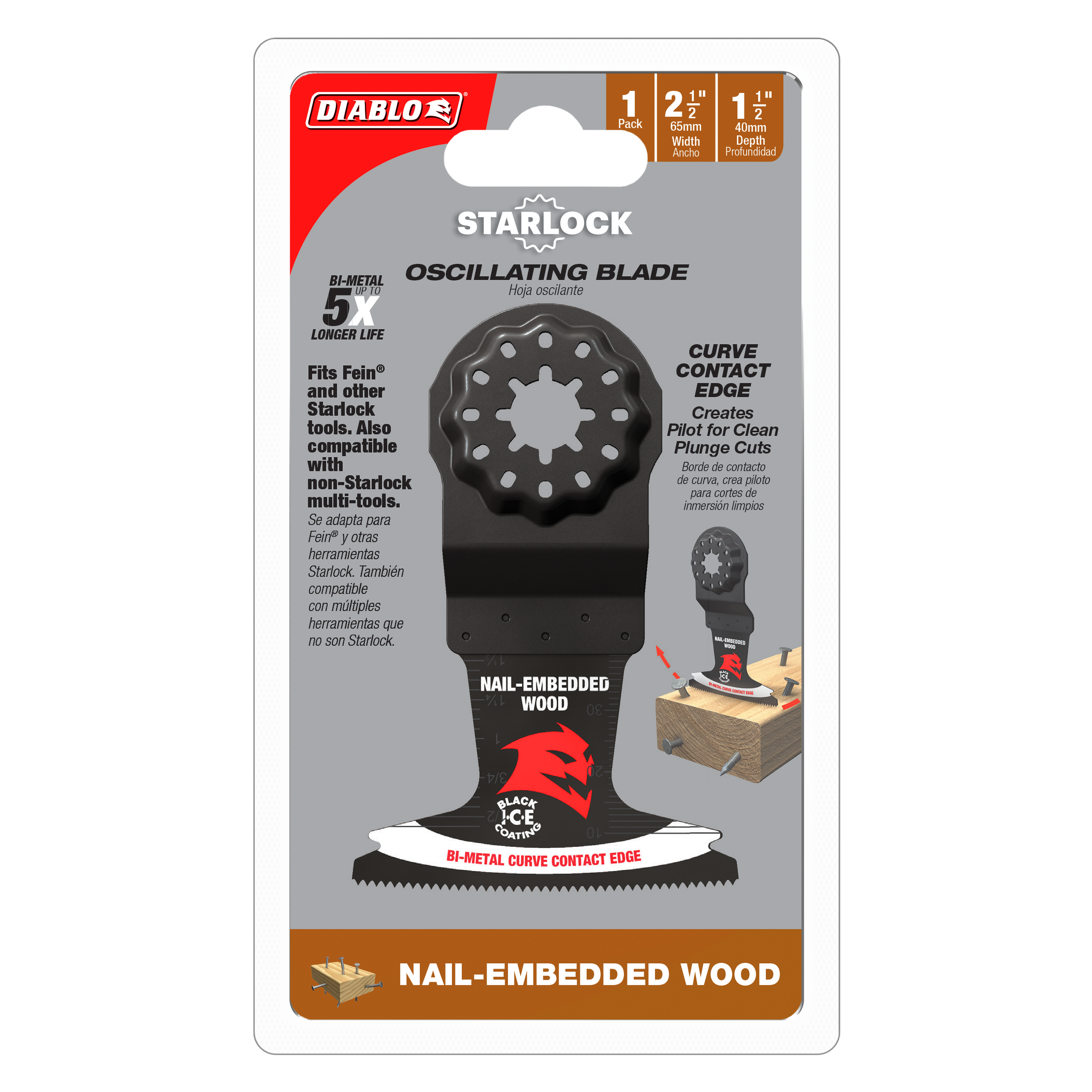 Diablo DOS250BW10 2-1/2 in. Starlock Bi-Metal Oscillating Blade for Nail-Embedded Wood - 10 Pack