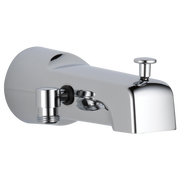 Chrome and gray tub spout with diverter lever, handshower connection port, and wall-mount escutcheon plate.