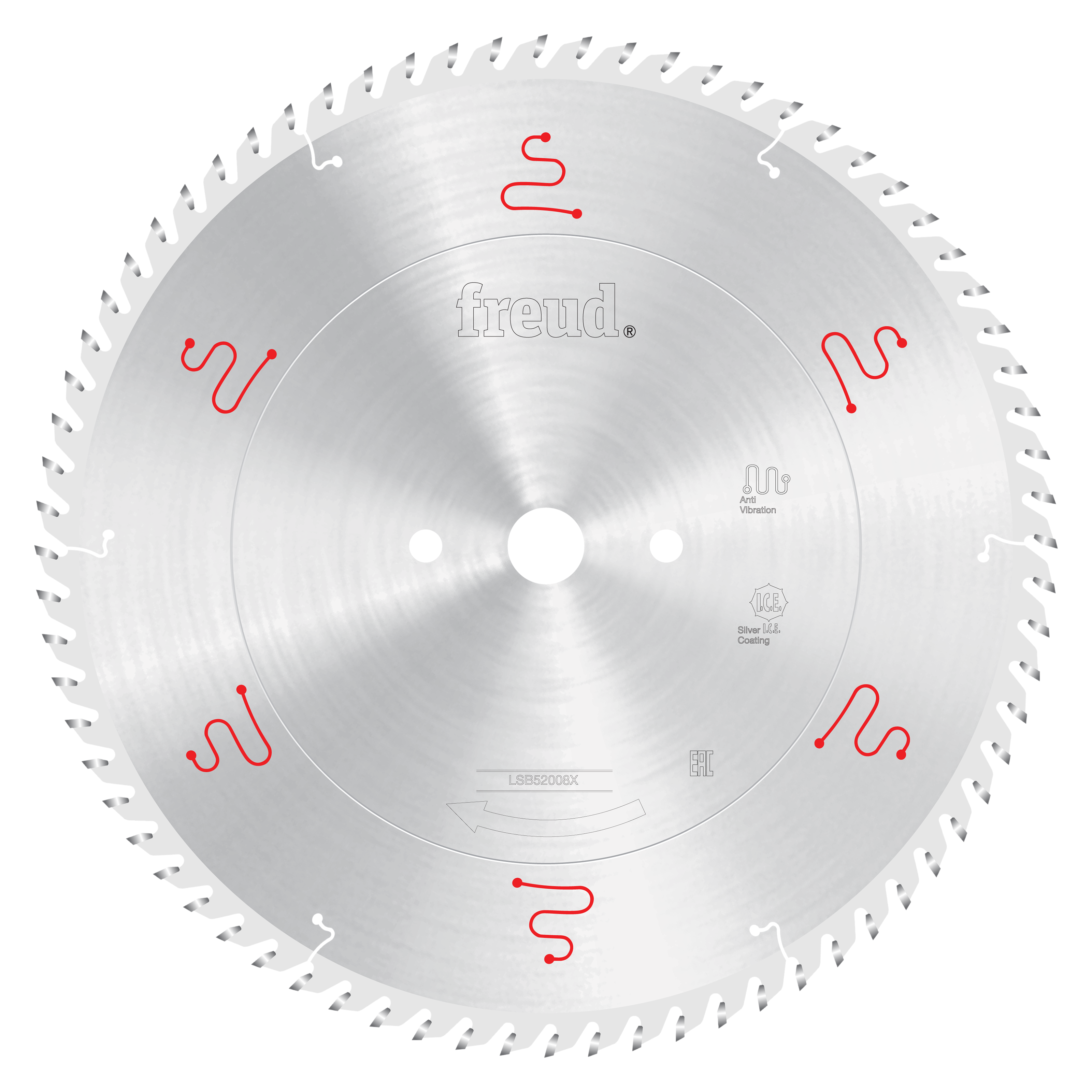 Freud 520mm circular saw blade with carbide teeth and center hole for horizontal beam saw mounting.