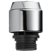 Chrome and black plastic shower vacuum breaker with threaded male connection port.