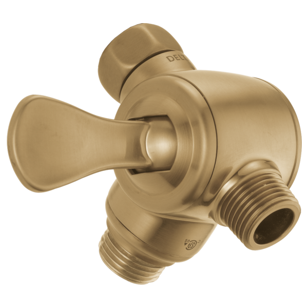 Brushed bronze 3-way shower diverter with lever handle and threaded ports for shower arm connection.