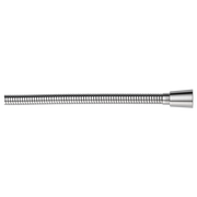 Stainless steel hand shower hose with metal connector fitting on right end.