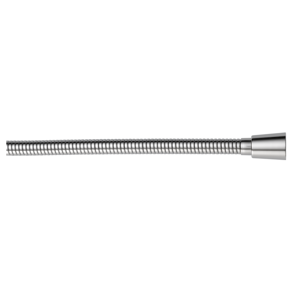 Stainless steel hand shower hose with metal connector fitting on right end.