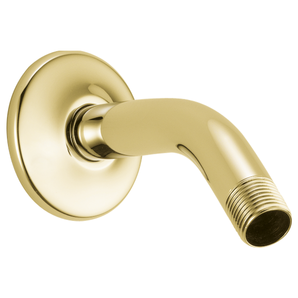 Brass shower arm with circular flange and threaded connection port.