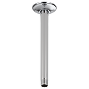 Chrome shower arm with circular ceiling flange and threaded connection, extending vertically downward.