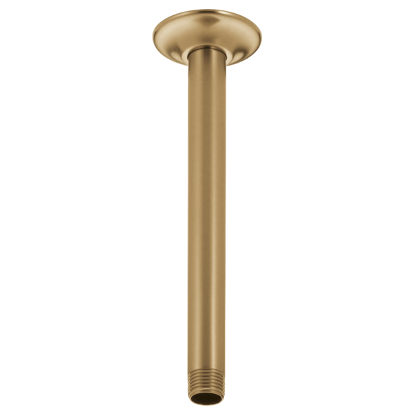 Champagne bronze ceiling-mount shower arm with round flange, 10 inches long.