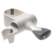 White and gray adjustable hand shower mount with grip cradles and directional control lever.