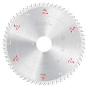 Freud 530mm circular saw blade with silver carbide teeth and red markings for horizontal beam saw panel sizing.