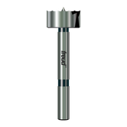 Freud Forstner bit with cylindrical steel shaft and wide cutting head with curved outer edge and center point.