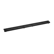 Matte black linear drain grate with parallel slat pattern, 42 inches long.