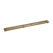 Satin bronze linear drain grate with parallel slat pattern and mounting frame, 48 inches long.