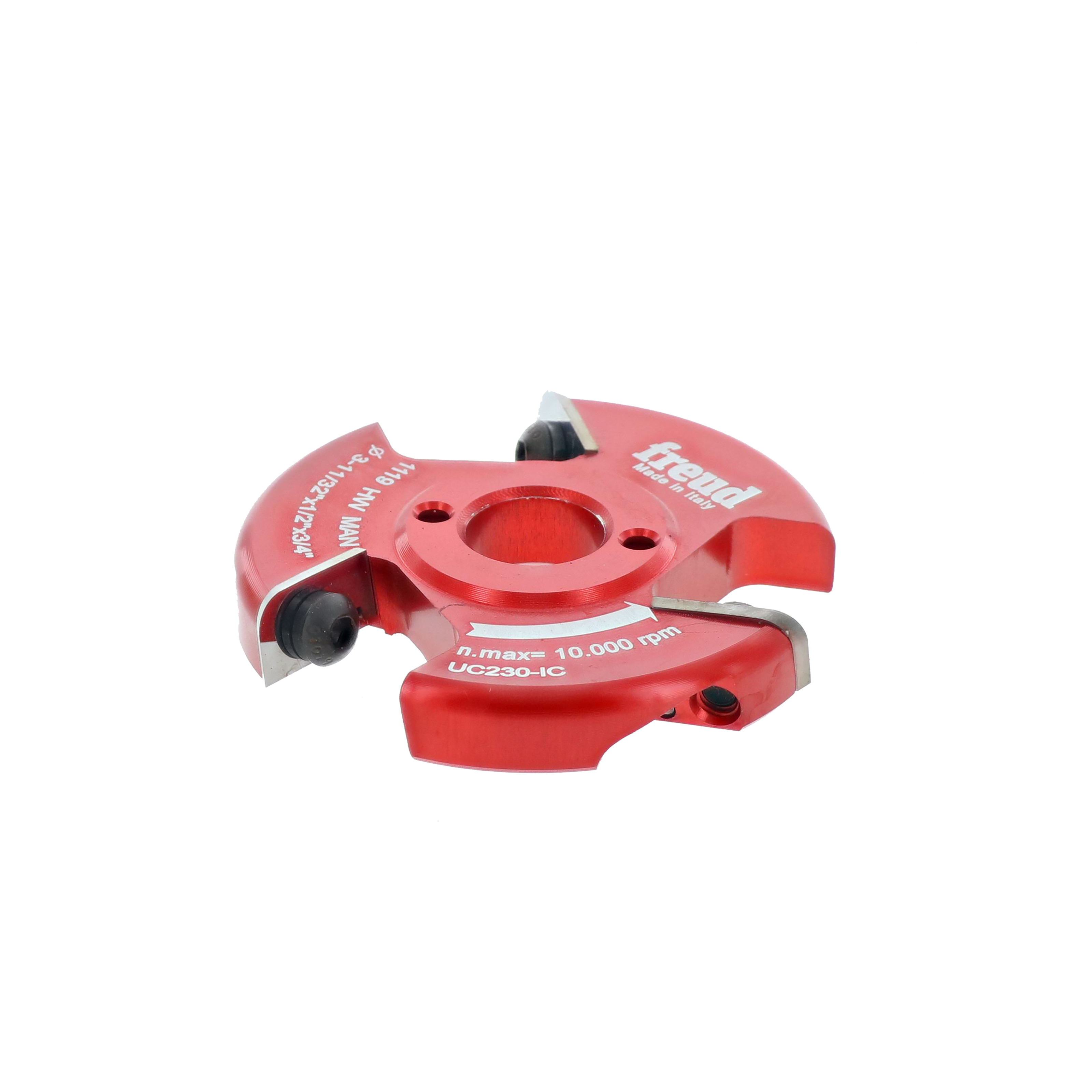 Red Freud UC230-IC backcutter with dual cutting edges and adjustment screws, shown against white background.
