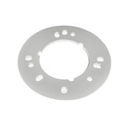 Gray circular drain component with central opening and multiple mounting holes around the perimeter.