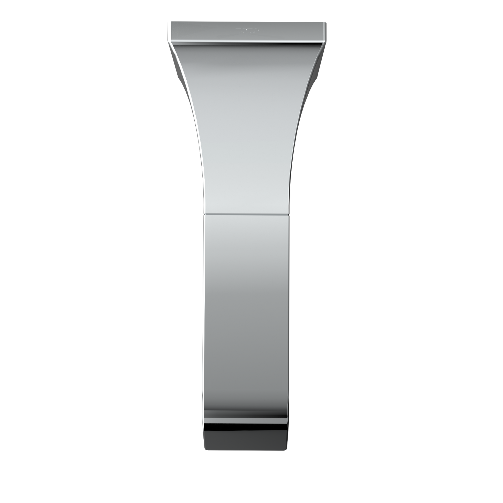Polished chrome wall-mounted tub spout with tapered rectangular body and flat outlet.