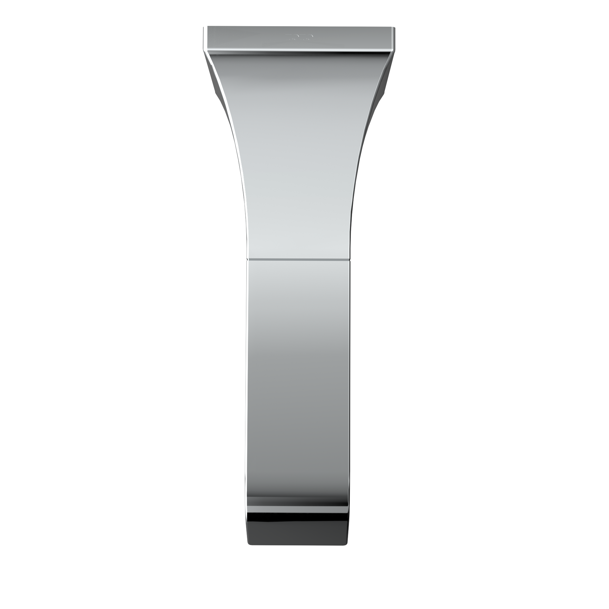 Polished chrome wall-mounted tub spout with tapered rectangular body and flat outlet.