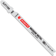 Five Diablo T-shank jig saw blades with high speed steel construction and fine teeth for medium metal cutting.