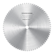 Circular sawblade with silver metallic finish, center arbor hole, and evenly spaced cutting teeth around perimeter.