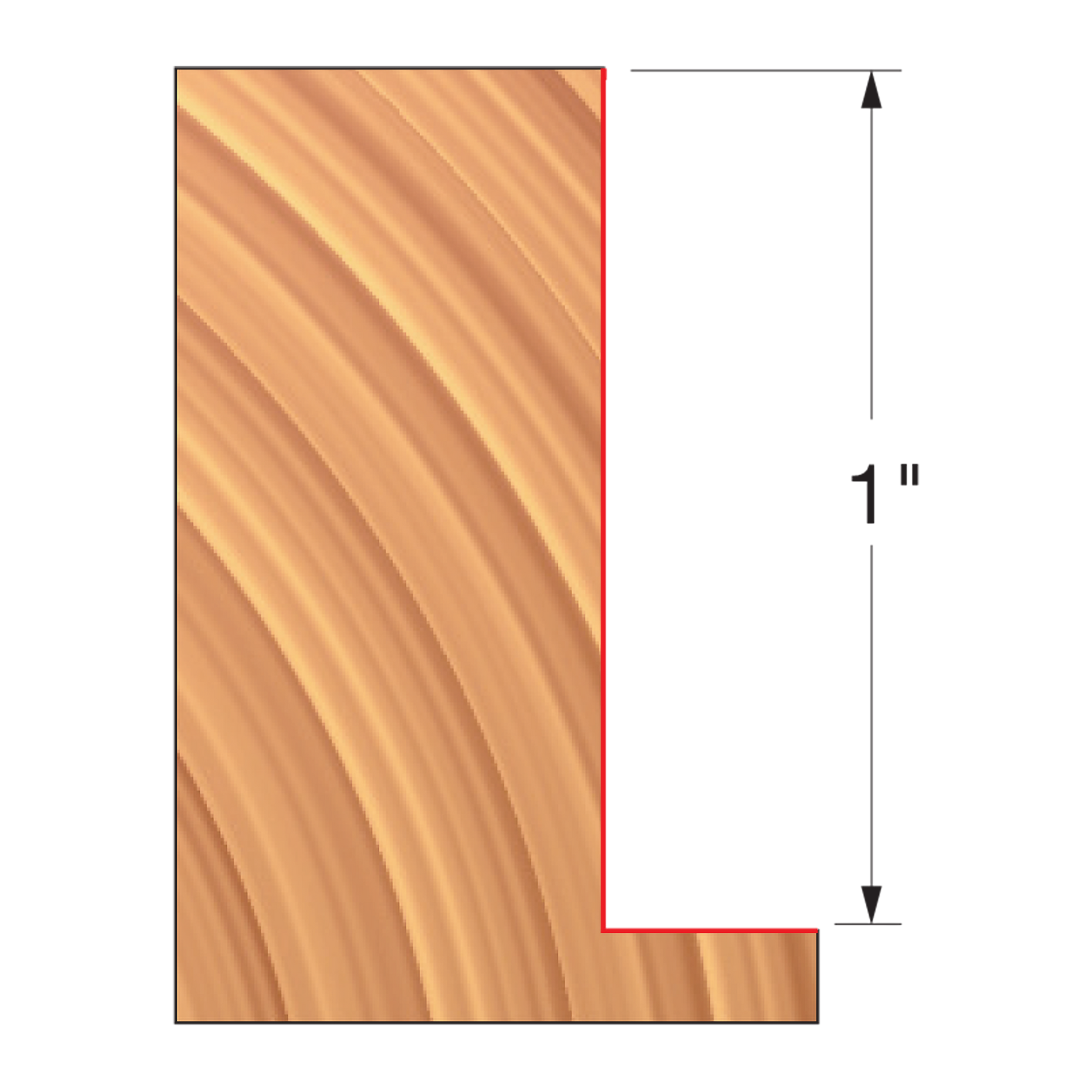 Straight edge router cutter with straight cutting edge, shown with 1" height dimension marked.
