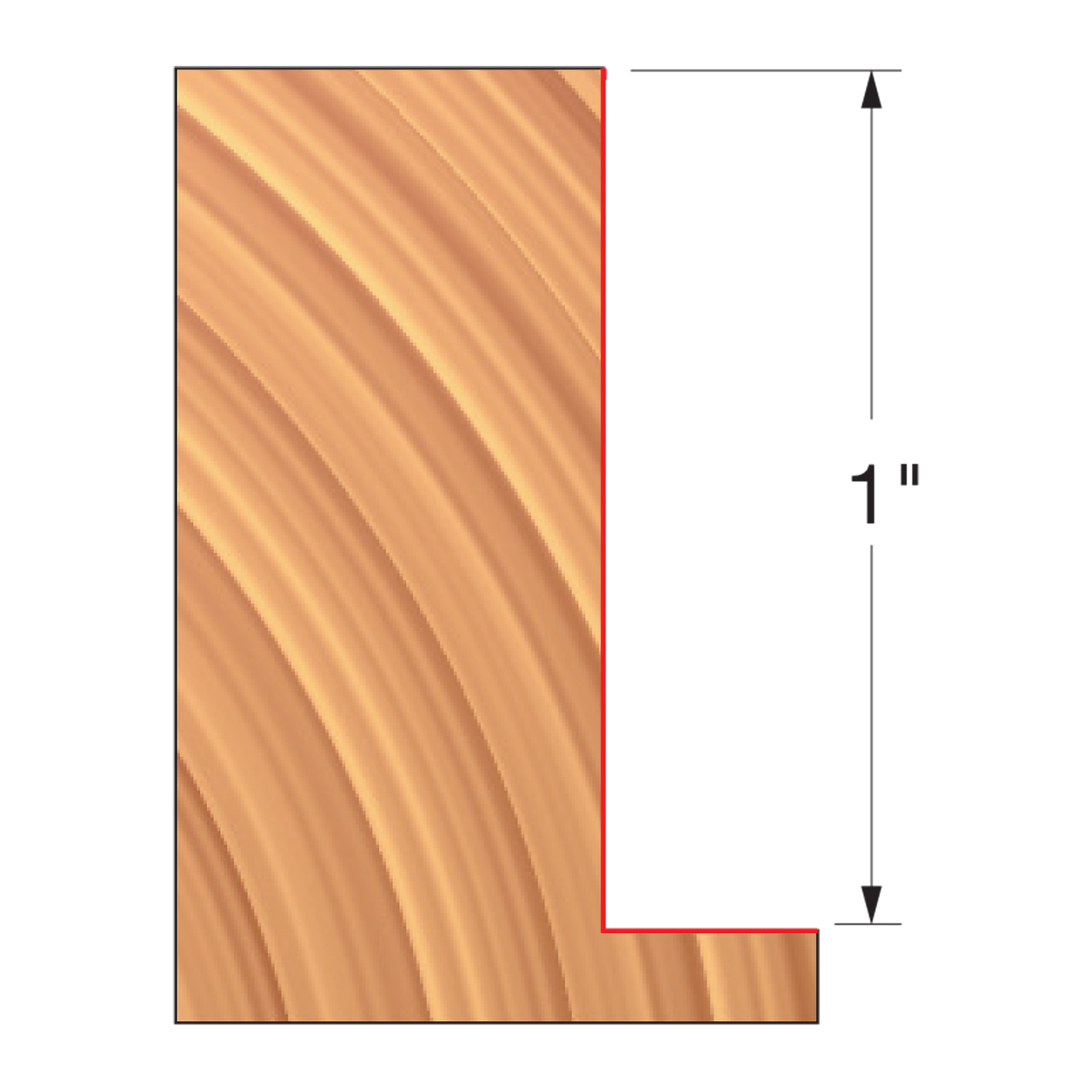 Straight edge router cutter with straight cutting edge, shown with 1" height dimension marked.