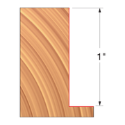 Straight edge router bit with diagonal flute pattern and 1" cutting height dimension marked.