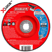 Red and gray metal grinding disc with X-LOCK arbor, 5 inch diameter, Type 27, rated 12,200 RPM.