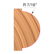 Concave radius router bit with R 7/16" curved edge and straight cutting profile shown from side view.