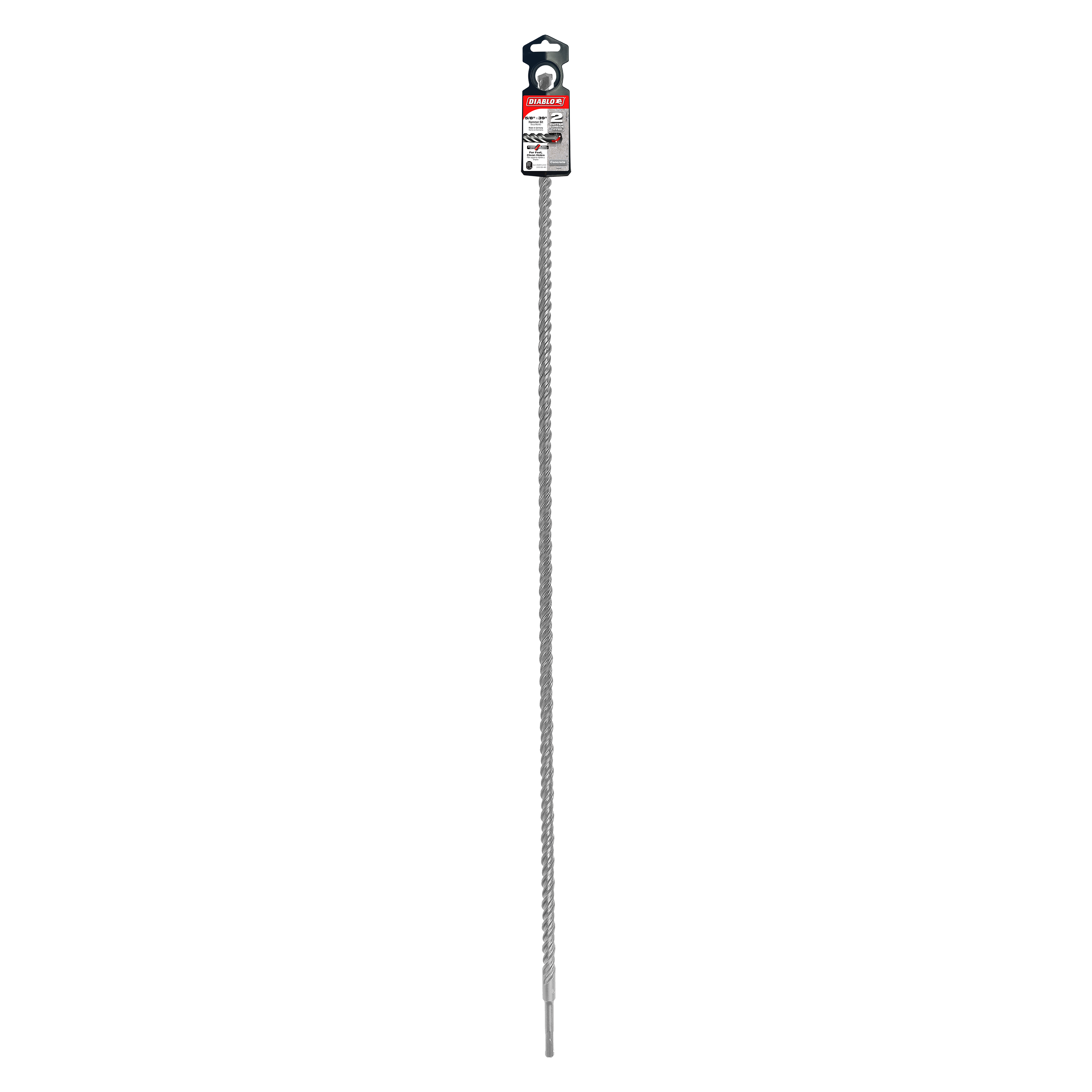 Diablo SDS-Plus drill bit with gray fluted shaft and red packaging label at top.