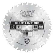 Freud 10" glue line rip blade with 30 teeth, 5/8" arbor, TCG profile, and full kerf design.