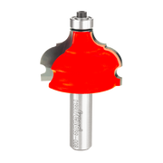 Red classical router bit with silver shaft and bearing collar on top.